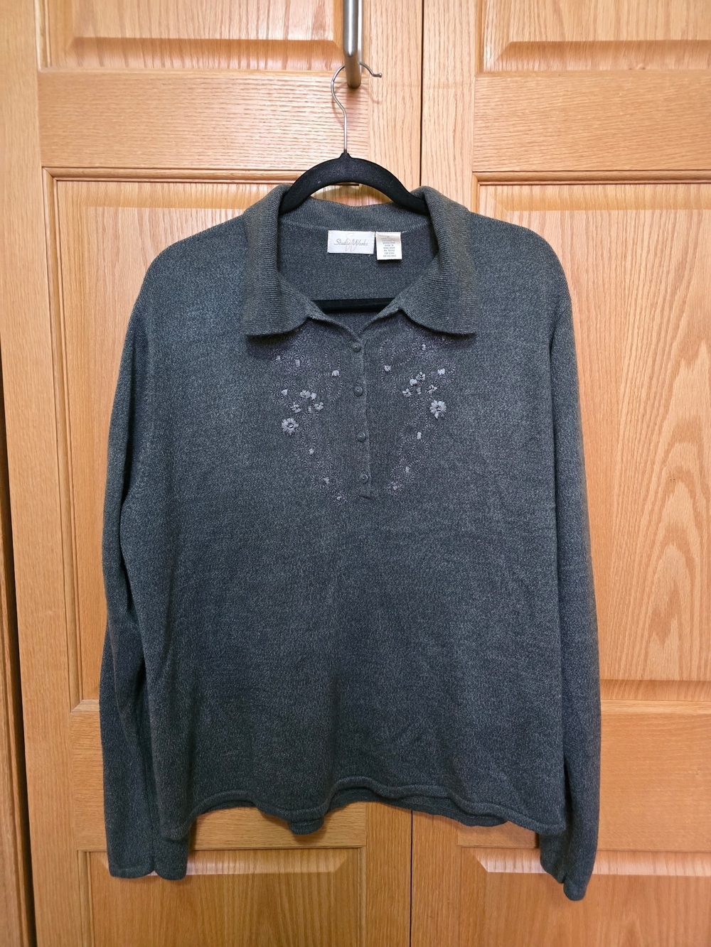 Studio Works Charcoal Gray Knit Polo Sweater